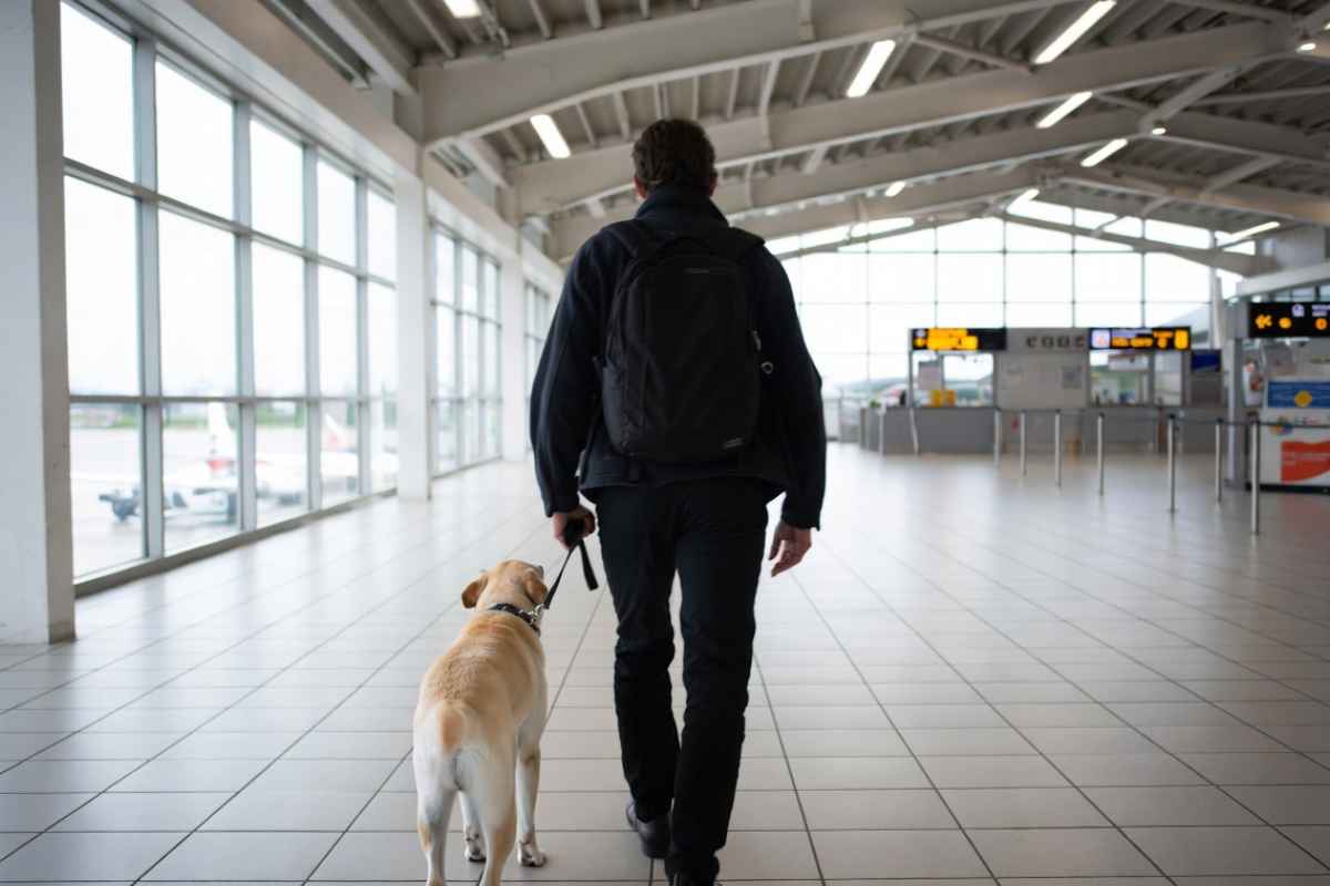 Uomo cane aeroporto