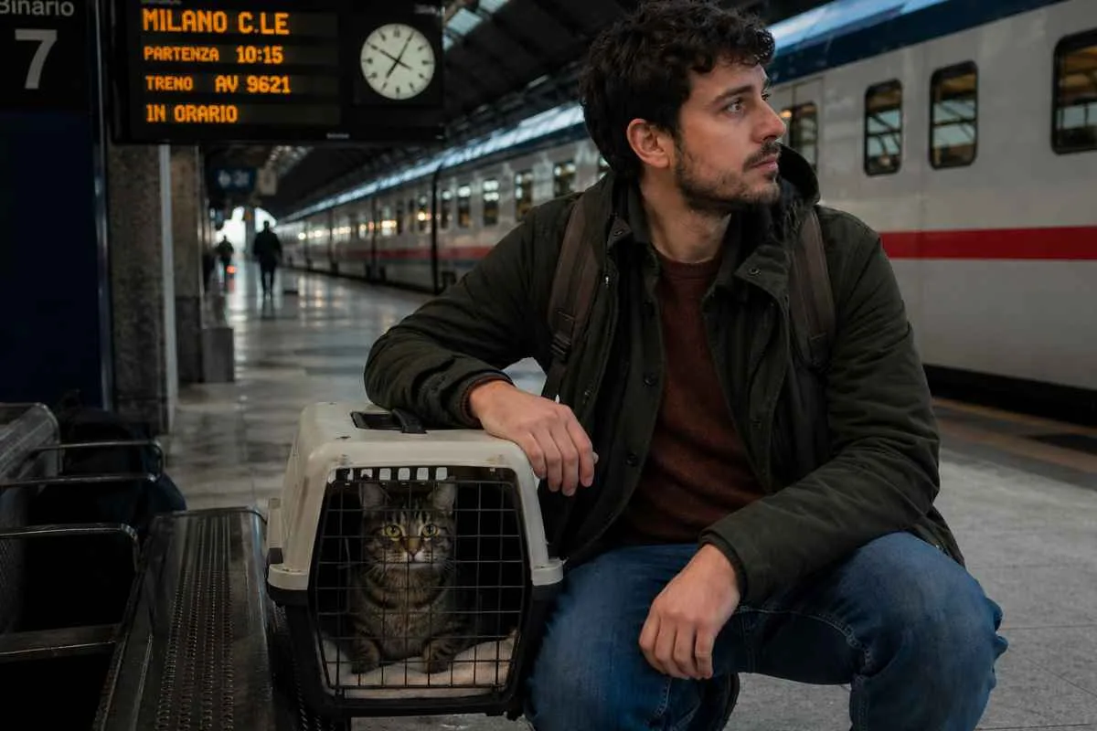 Uomo gatto stazione