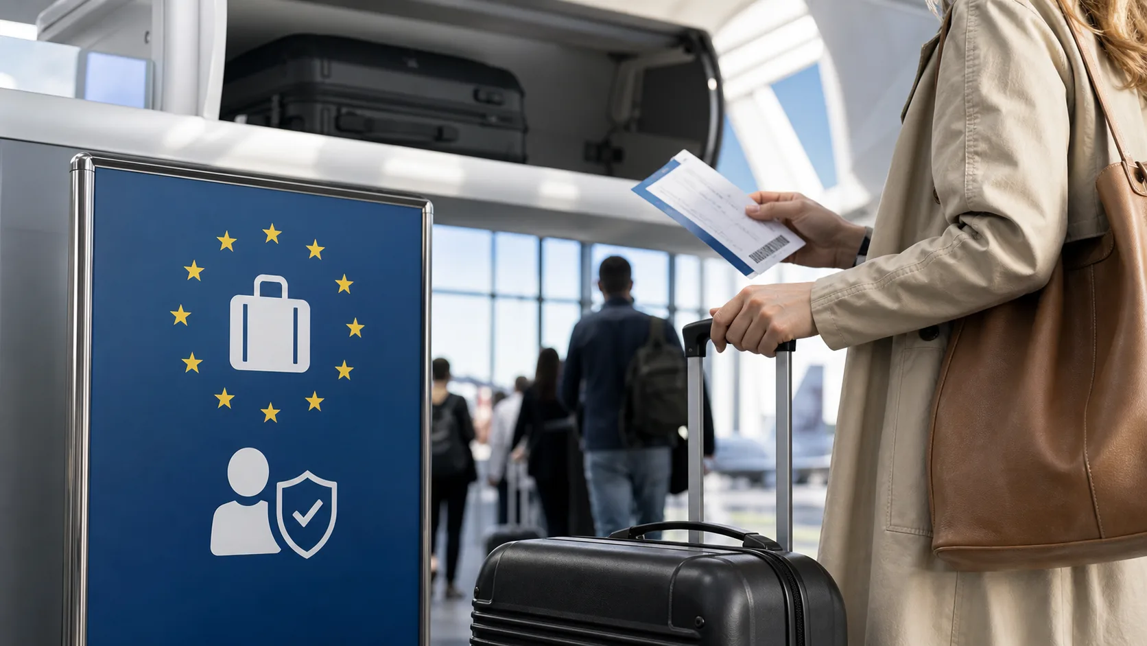 Trolley da cabina in aeroporto per articolo sulle regole Ue