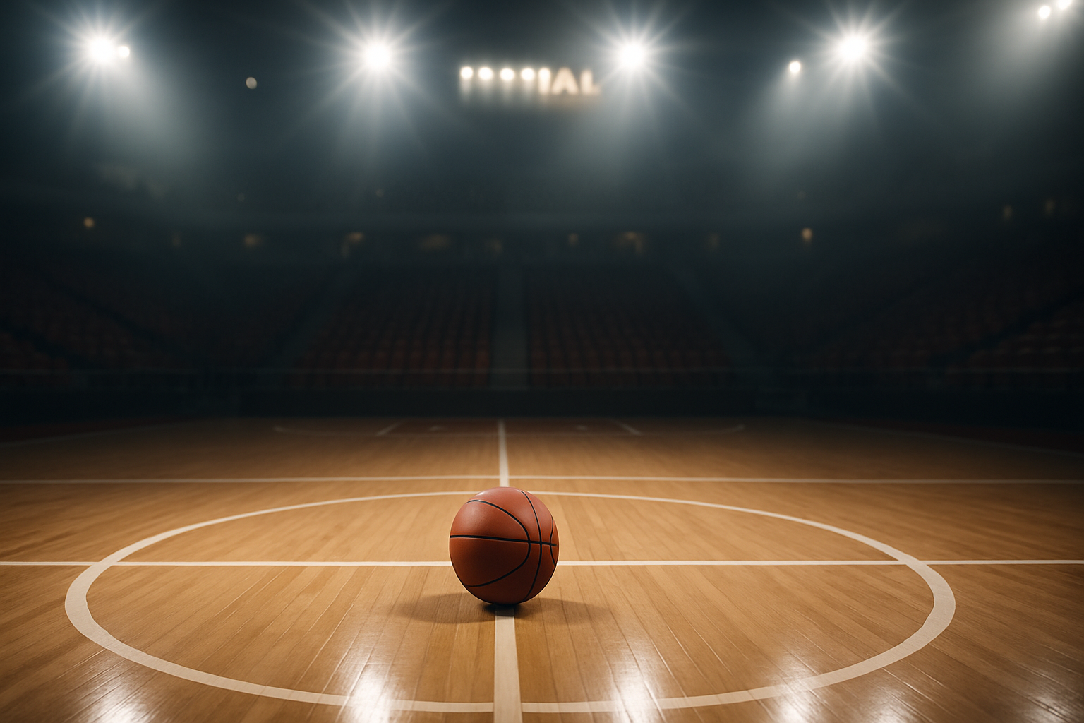 Campo da basket illuminato per una finale serale