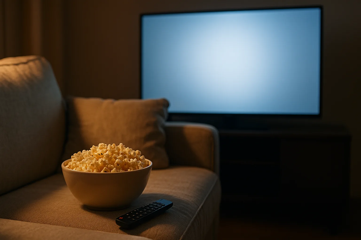 Divano e popcorn per scegliere i film in tv della sera