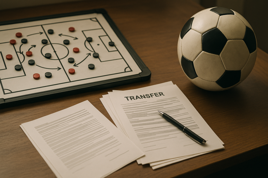 Lavagna tattica e documenti mercato per una società di calcio