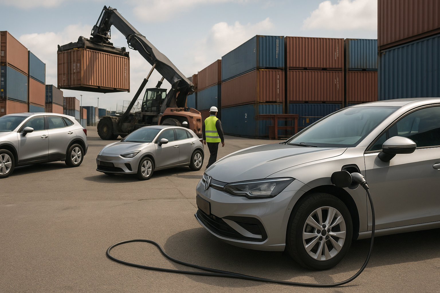 Auto elettriche generiche in un hub logistico europeo
