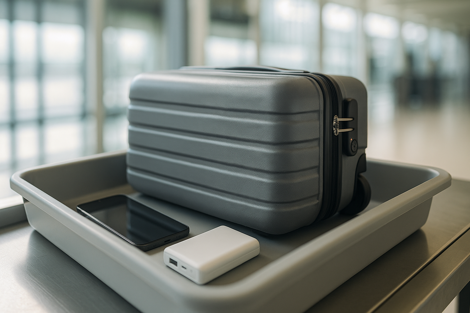 Power bank e bagaglio a mano durante controlli aeroportuali