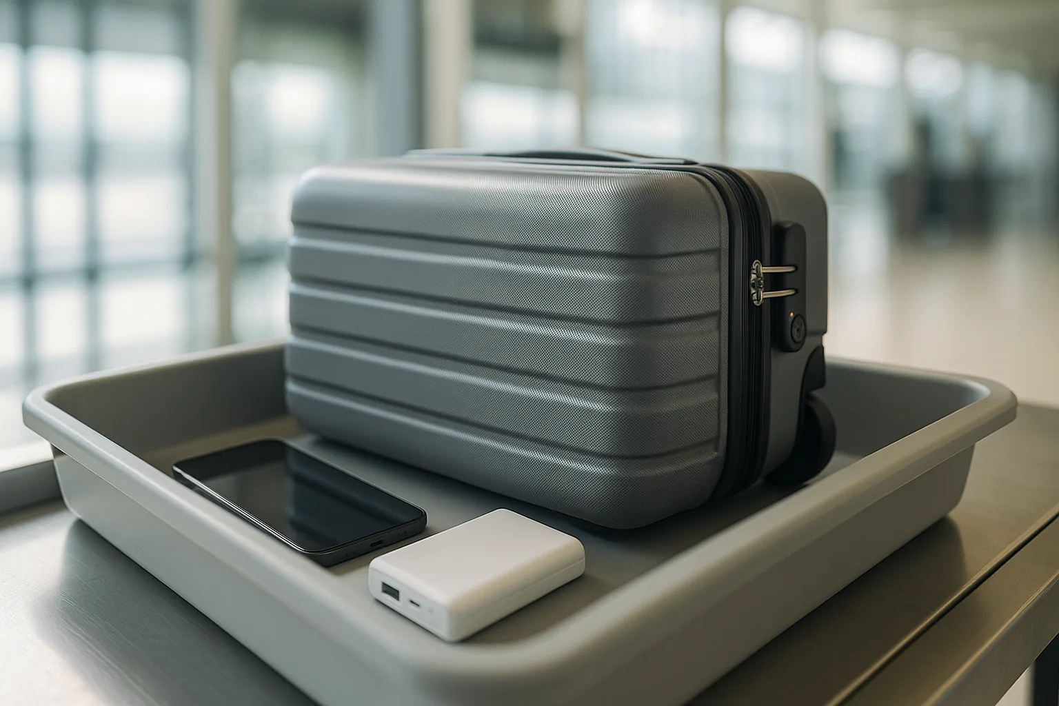 Power bank e bagaglio a mano durante controlli aeroportuali