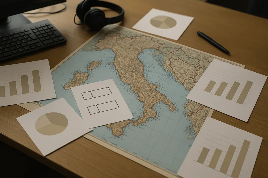 Mappa italiana e schede elettorali per analisi del voto