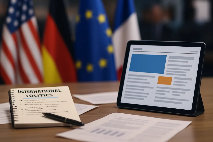 Scrivania redazione per analisi politica internazionale