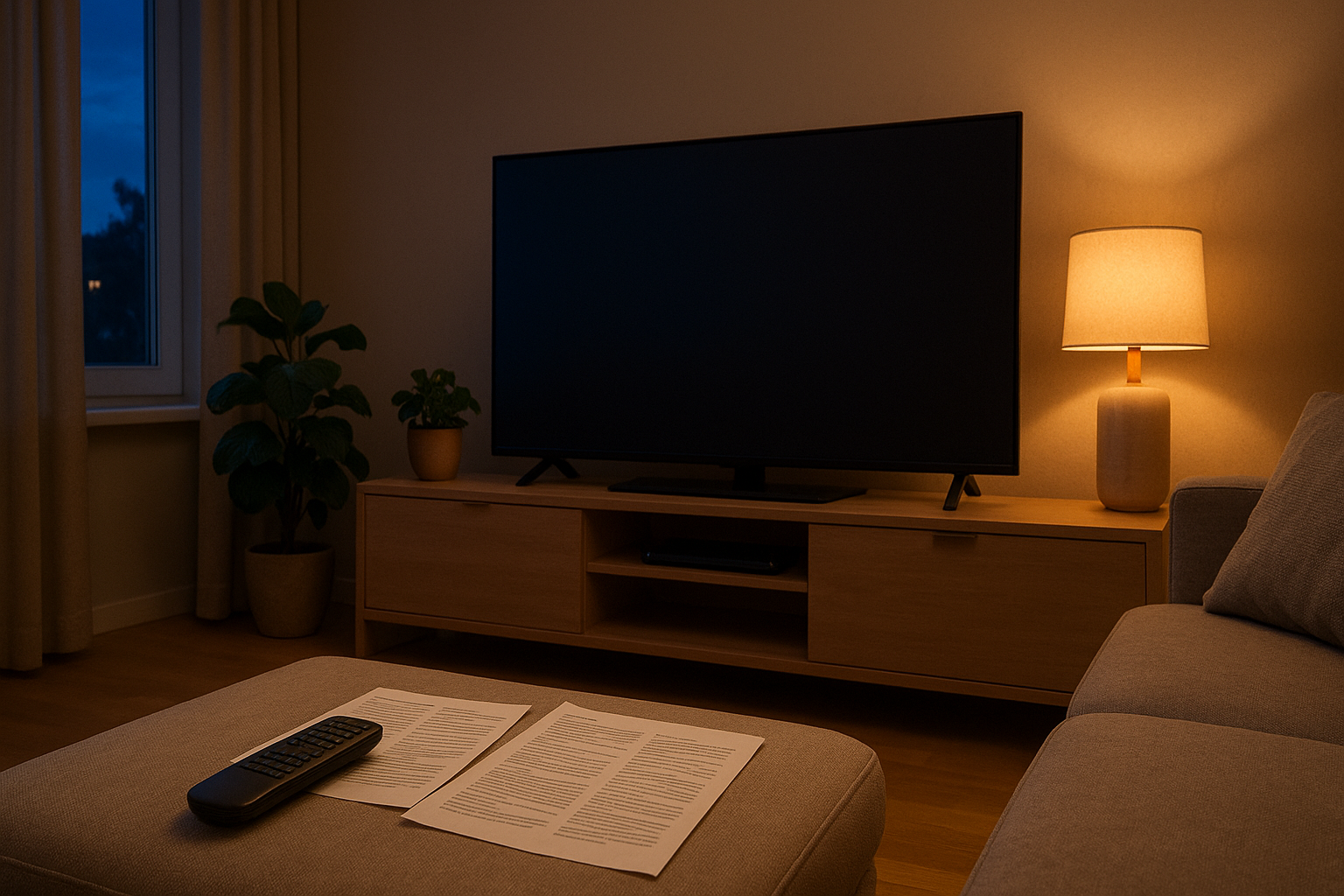 Televisore e telecomando per la guida ai programmi tv della sera