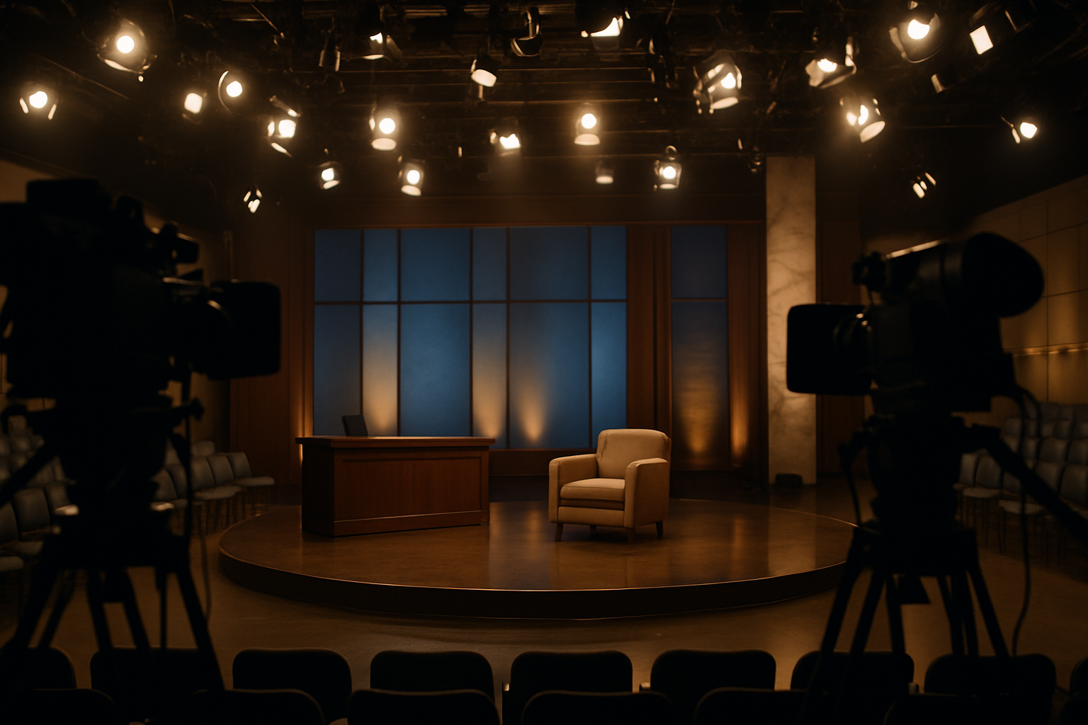 Studio televisivo illuminato per gli spettacoli in prima serata