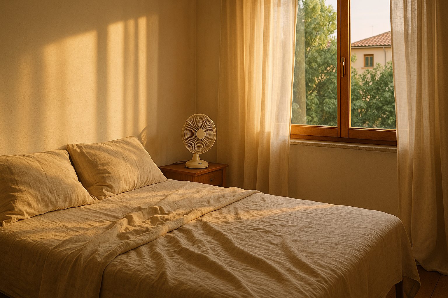 Camera da letto fresca e ordinata per dormire meglio in estate
