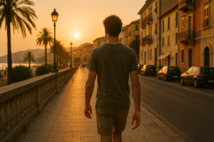 Passeggiata serale dopo cena in una strada tranquilla