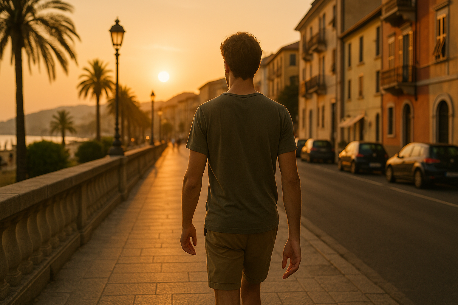 Passeggiata serale dopo cena in una strada tranquilla