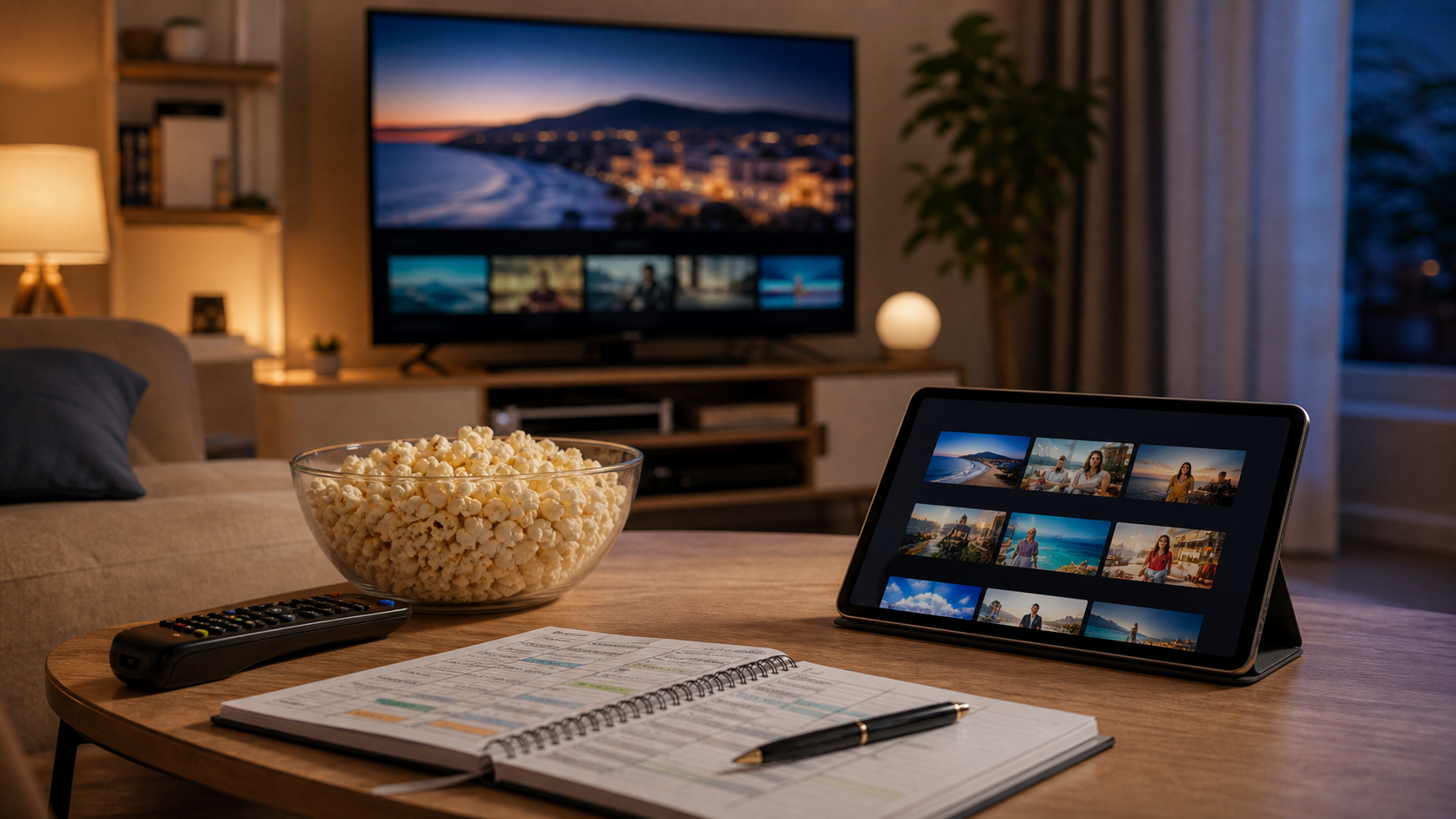 Telecomando e tablet per scegliere streaming e programmi TV