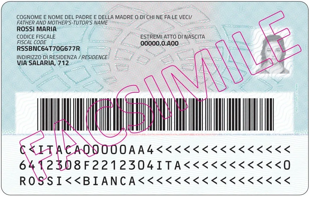 Facsimile del retro della Carta d’Identità Elettronica italiana