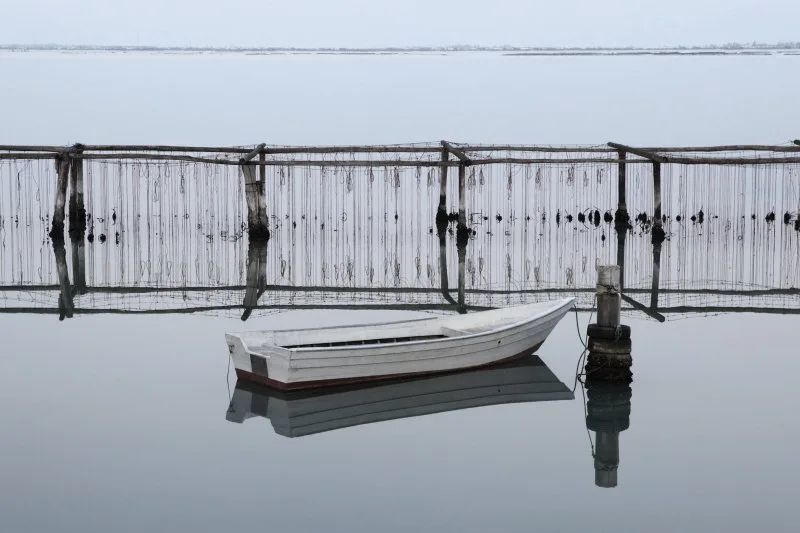 Impianto tradizionale per allevamento cozze a Scardovari