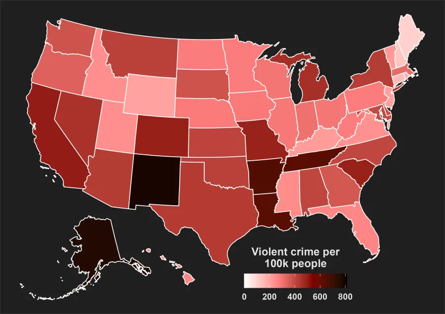 Mappa dei tassi di criminalita negli Stati Uniti