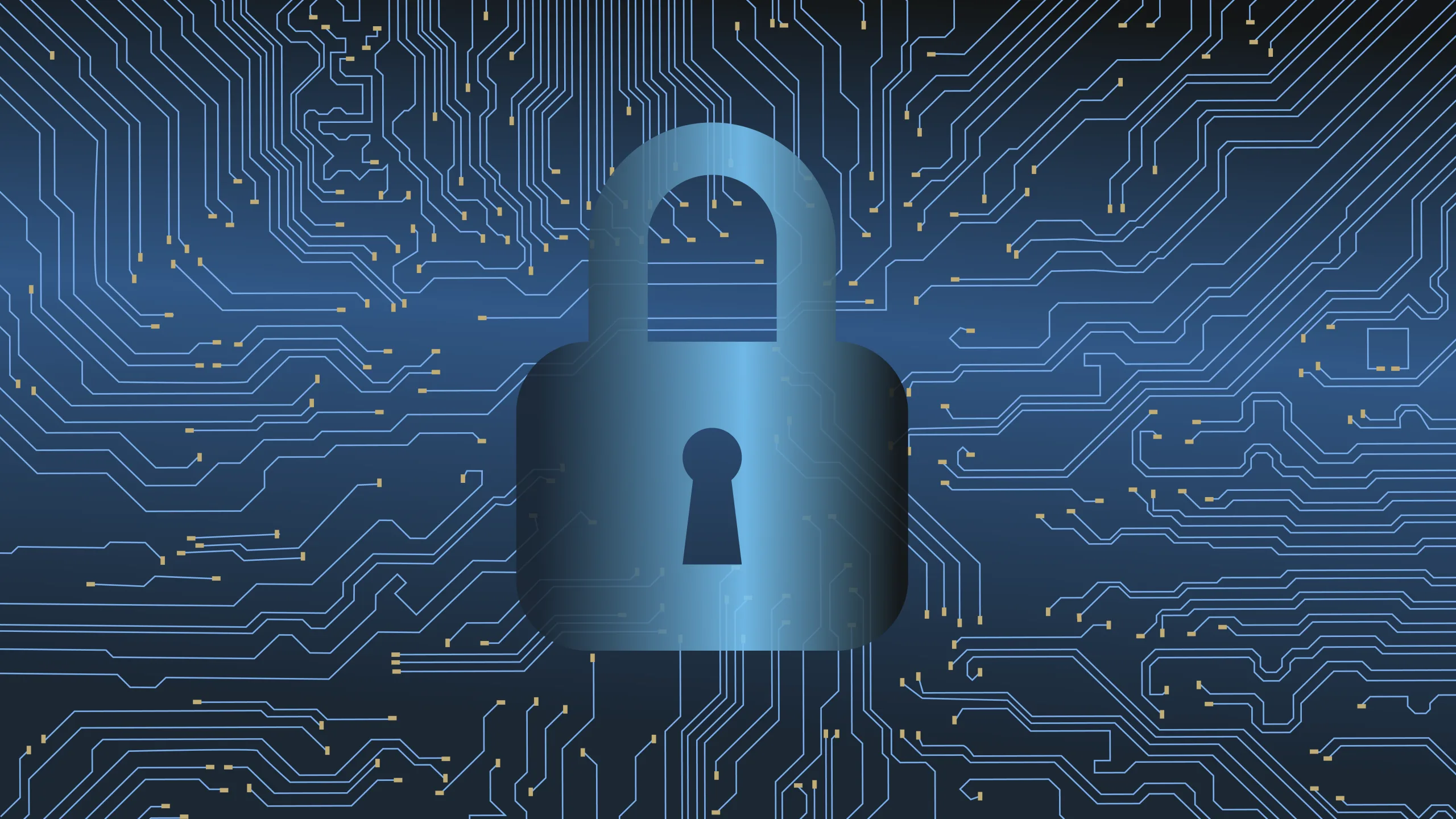 Lucchetto digitale su circuito, simbolo di cybersicurezza e protezione dei sistemi