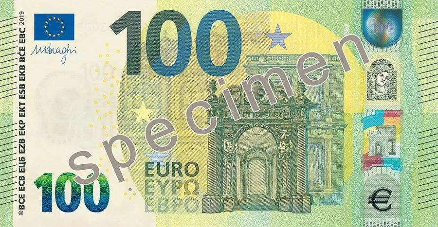 Banconota da 100 euro della serie Europa con dicitura specimen