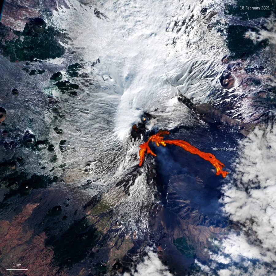 Immagine satellitare Sentinel-2 di una colata lavica dell'Etna