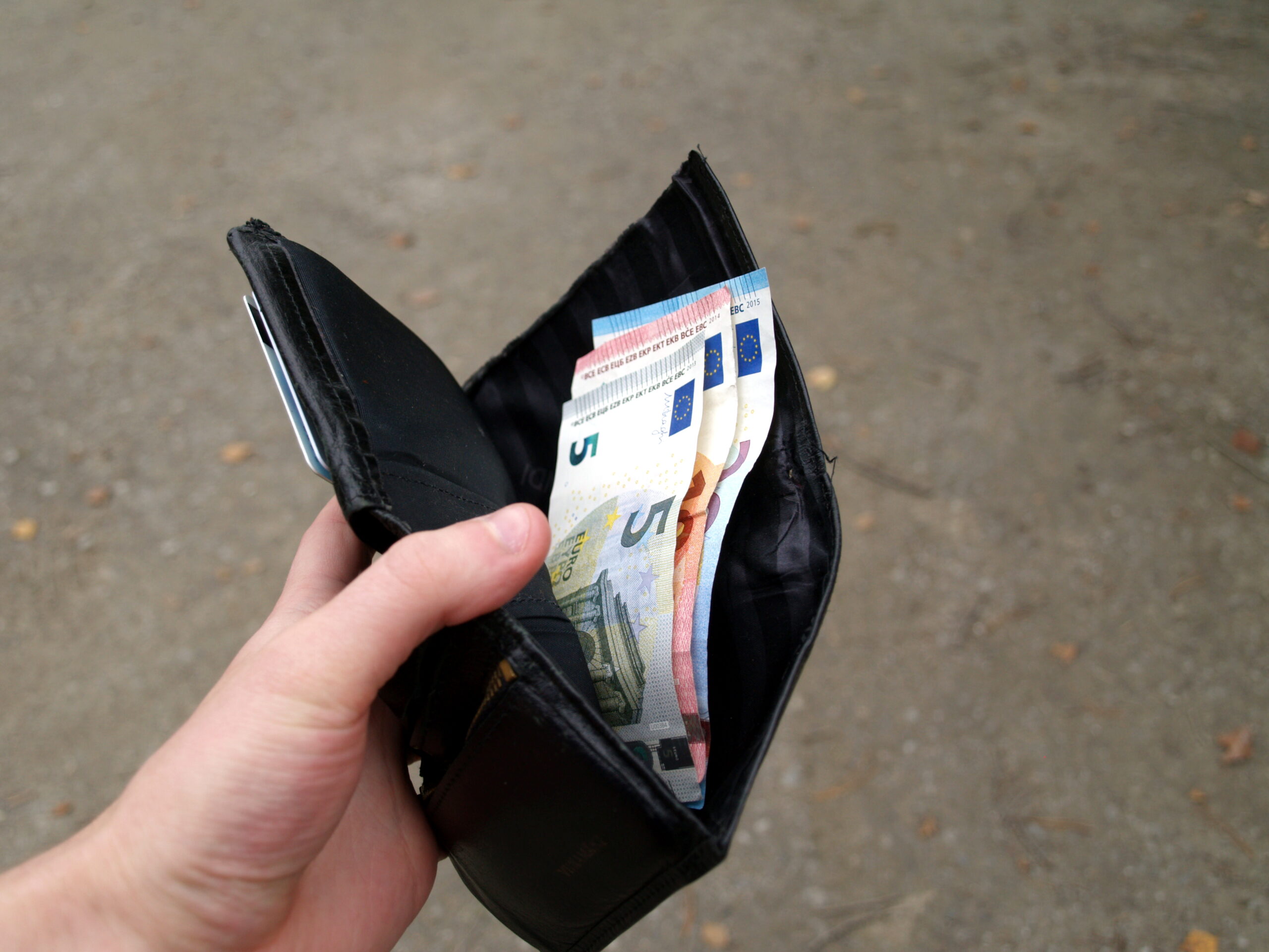 Portafoglio aperto con banconote in euro