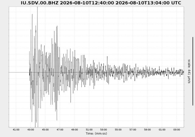 Seismogramma del terremoto in Colombia del 10 agosto