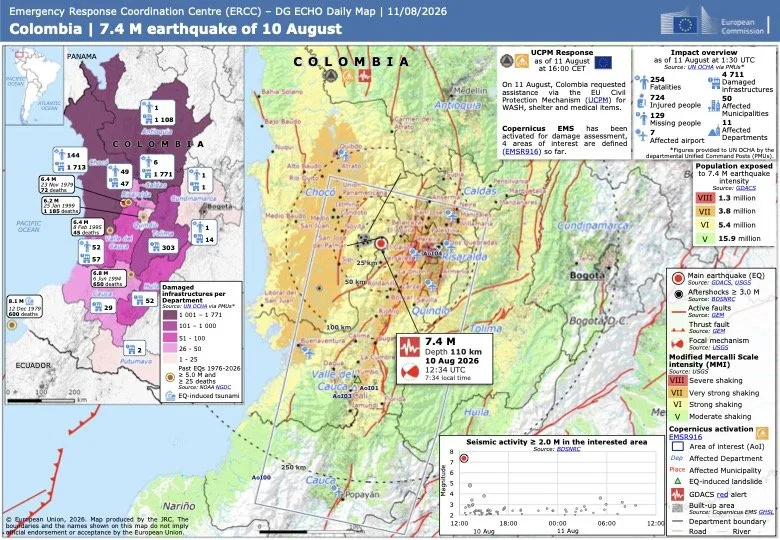Mappa dell emergenza terremoto in Colombia
