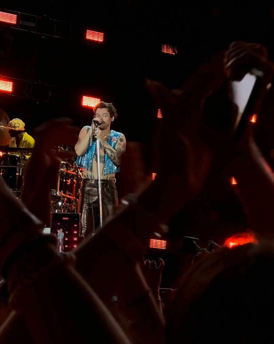 Harry Styles sul palco durante un concerto del Love On Tour