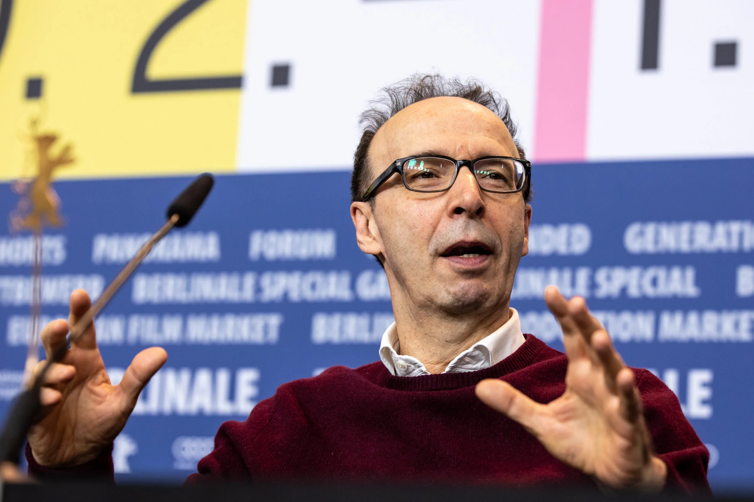Roberto Benigni durante un incontro alla Mostra del Cinema di Venezia
