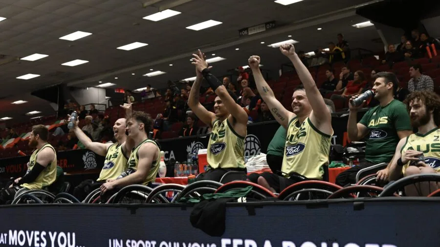 Panchina australiana durante la finale dei Mondiali 2026 di basket in carrozzina