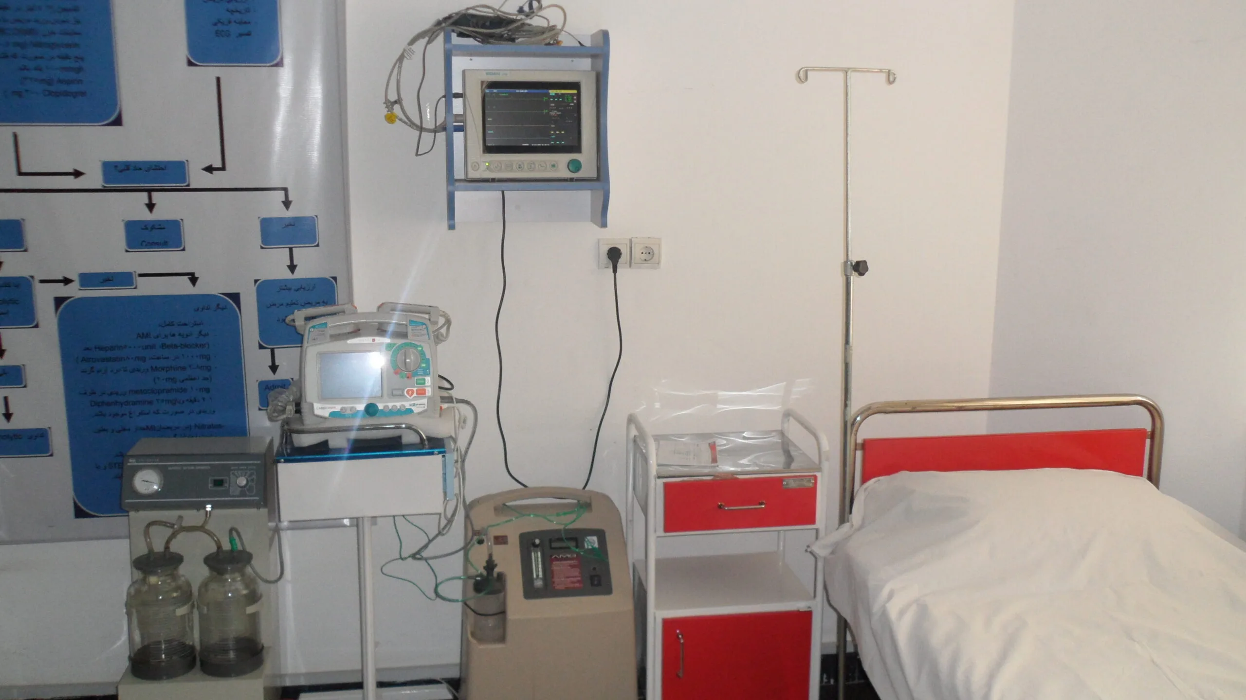 Letto e apparecchiature di monitoraggio in una stanza di terapia intensiva